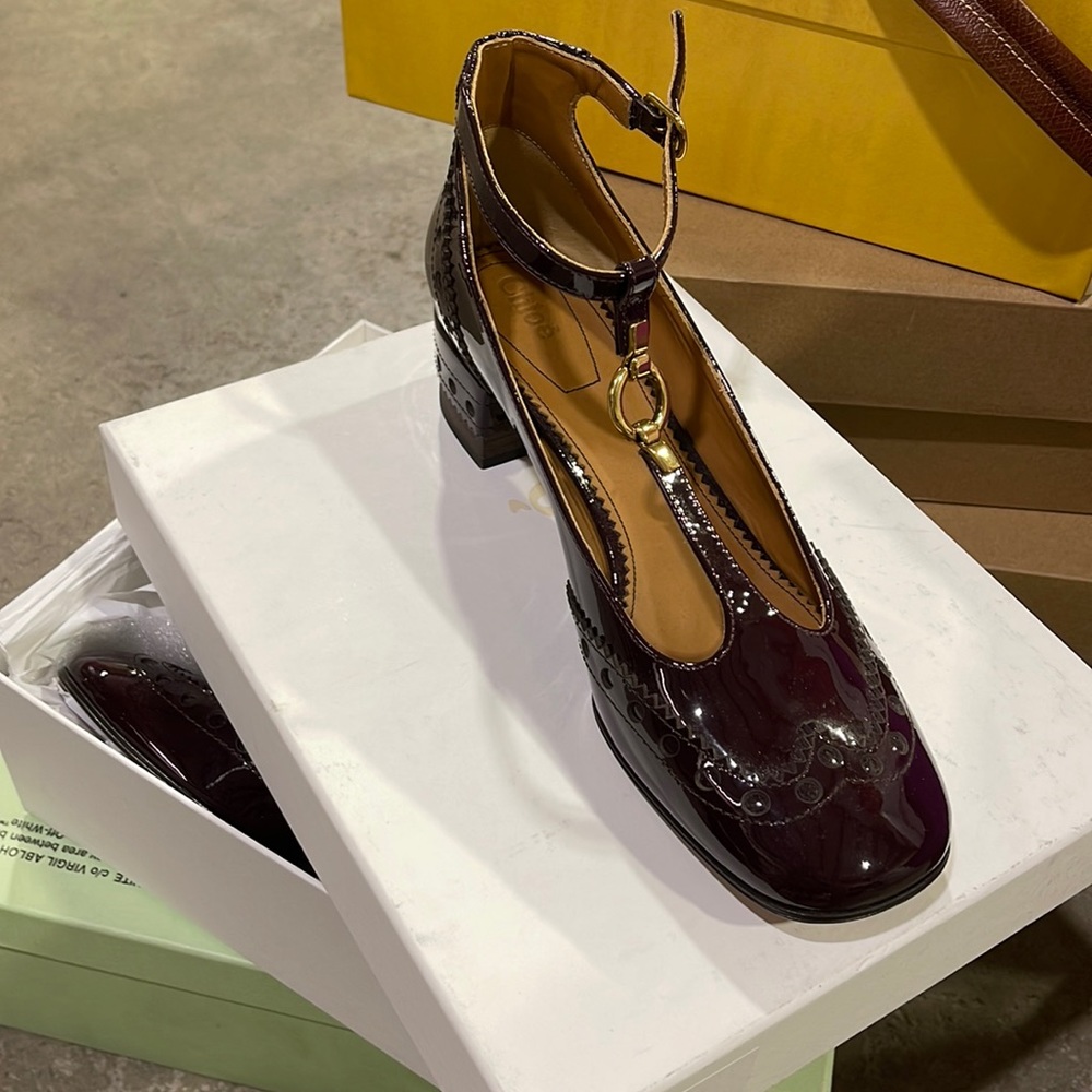 Chloe Burgundy Patent Mary Jane Shoes